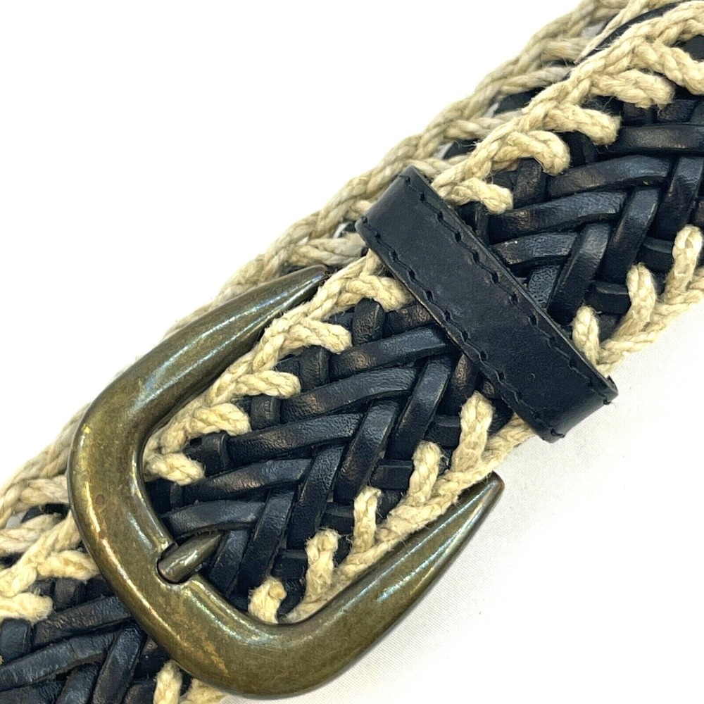 Womens Belt Black Tan 8 Twine Medium Brass Buckle Unbranded Leather